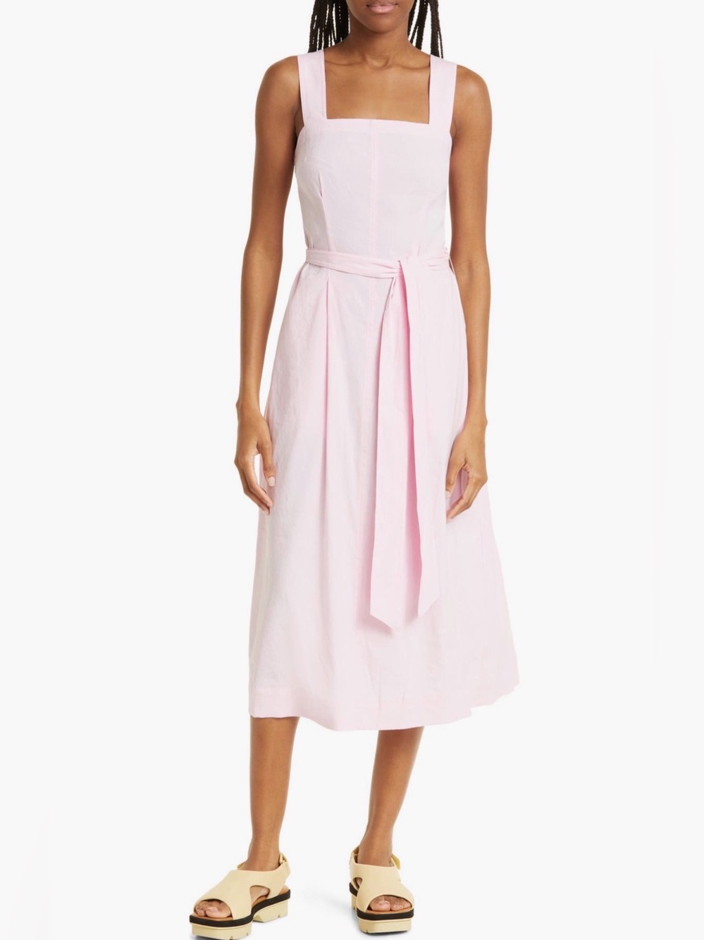 Vince Belted Linen Blend Midi Dress